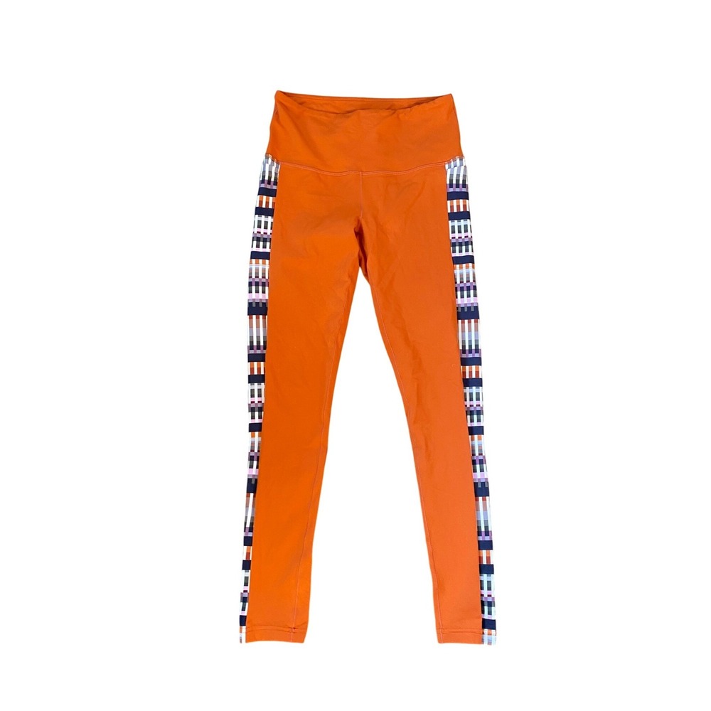 Prana Laye Striped Side Panel High Rise Orange Yoga Leggings Medium Lounge Luxe